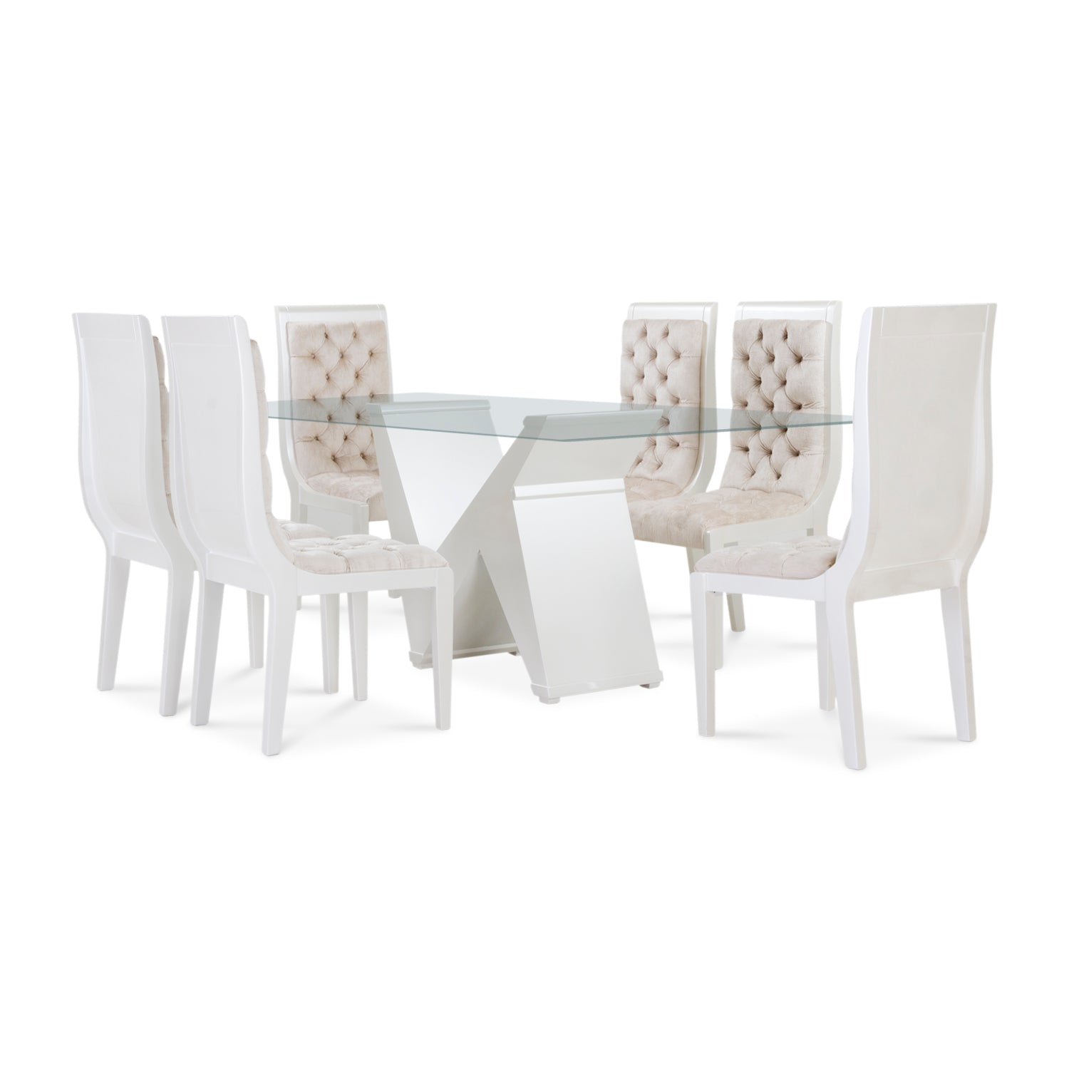 Comedor 6 Ptos Chester Blanco Perla/Beige BPV